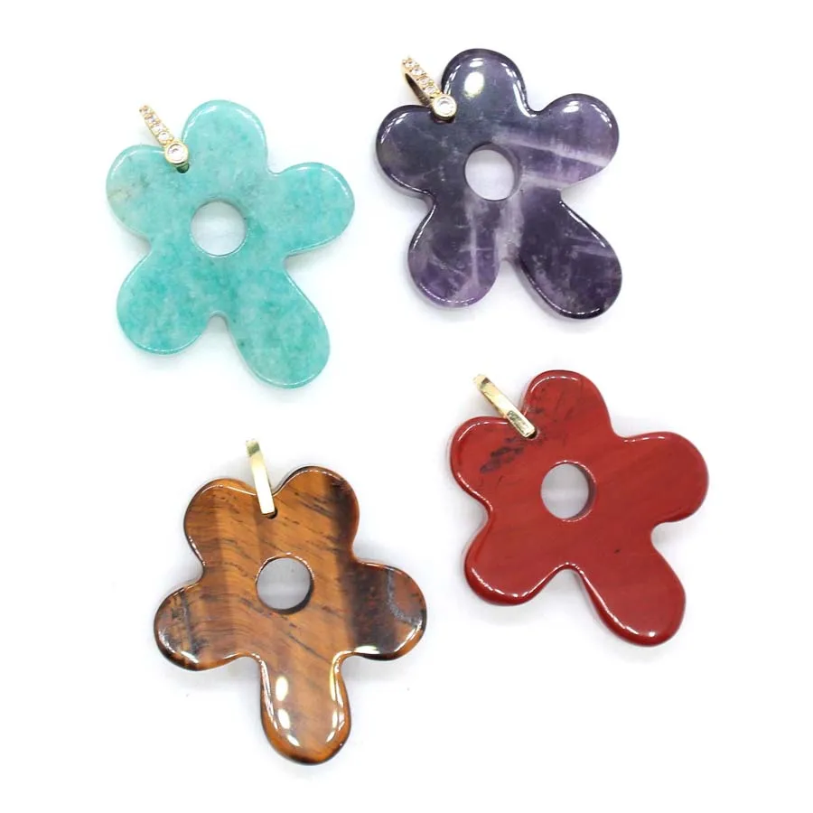 Charms Natural Healing Crystal Flower Stone Pendants For Women DIY Necklace Amethyst Rose Quartz Agate Choice Men Jewelry Making