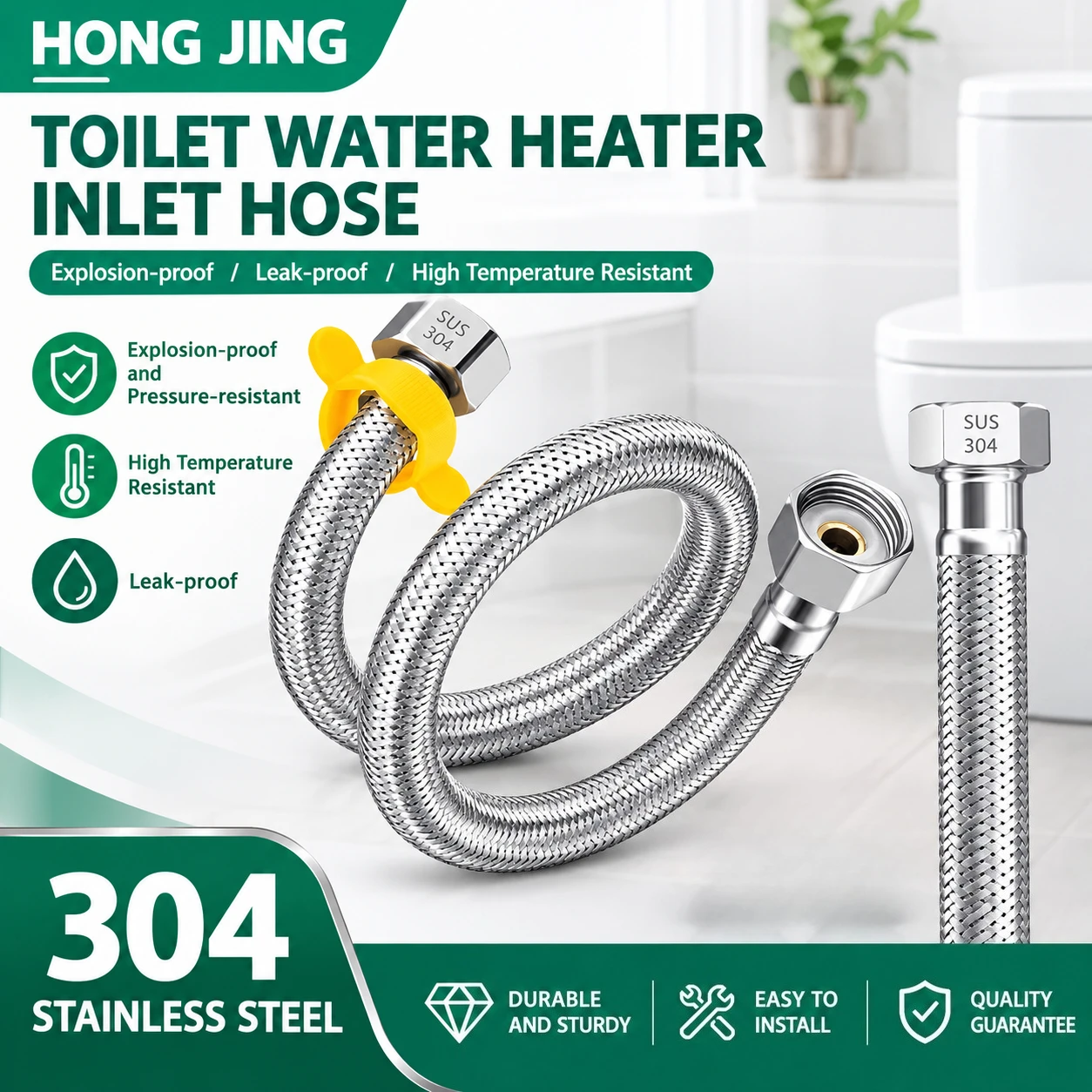 304 Stainless Steel Braided Hose Water Heater Toilet Faucet Connection  High Pressure Explosion-proof Water Inlet Hose Household