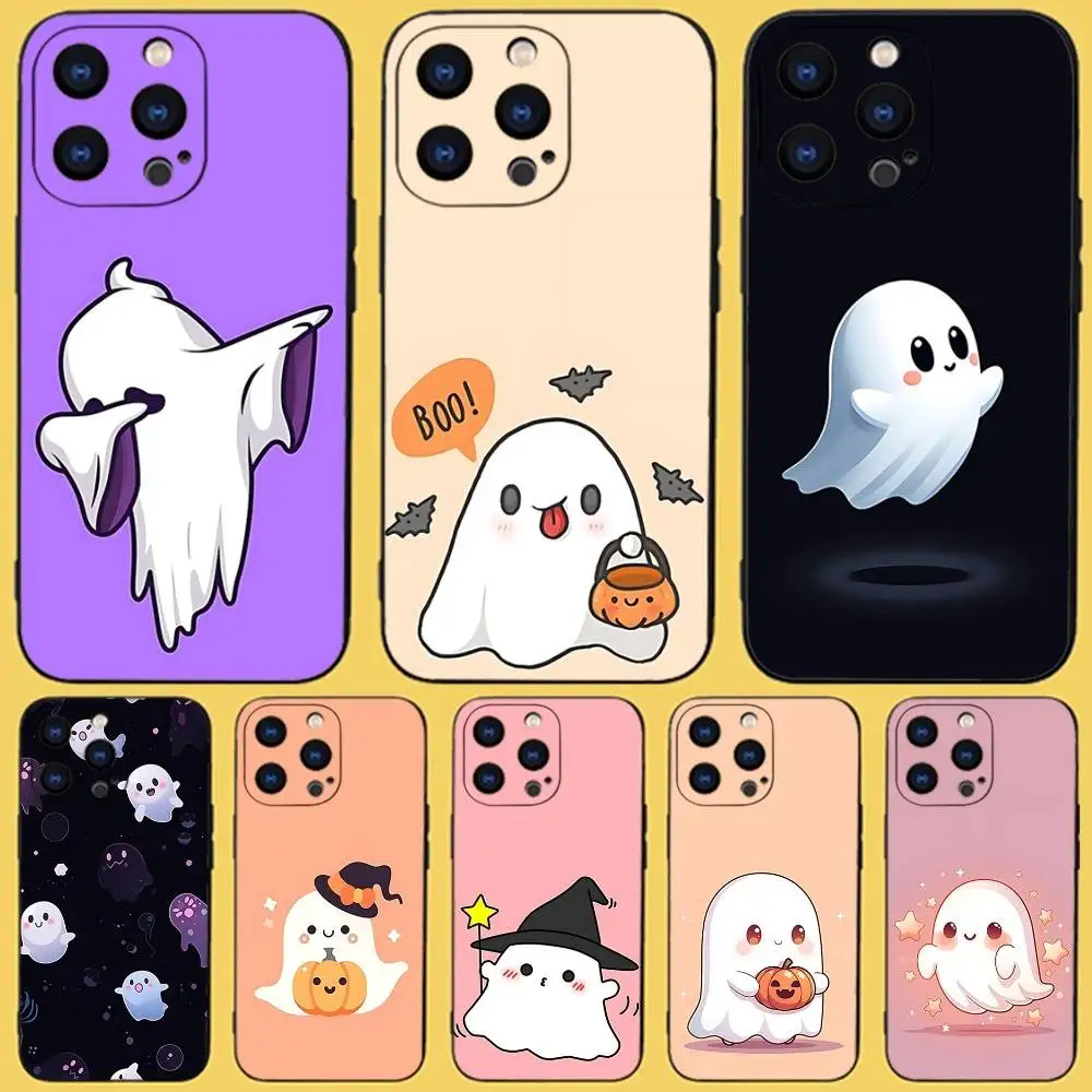

Halloween Ghost Phone Case For iPhone 17,16,15,14,13,12,11,Pro,Max,Plus,X,XS,SE4,E,Mini,Soft Black Case