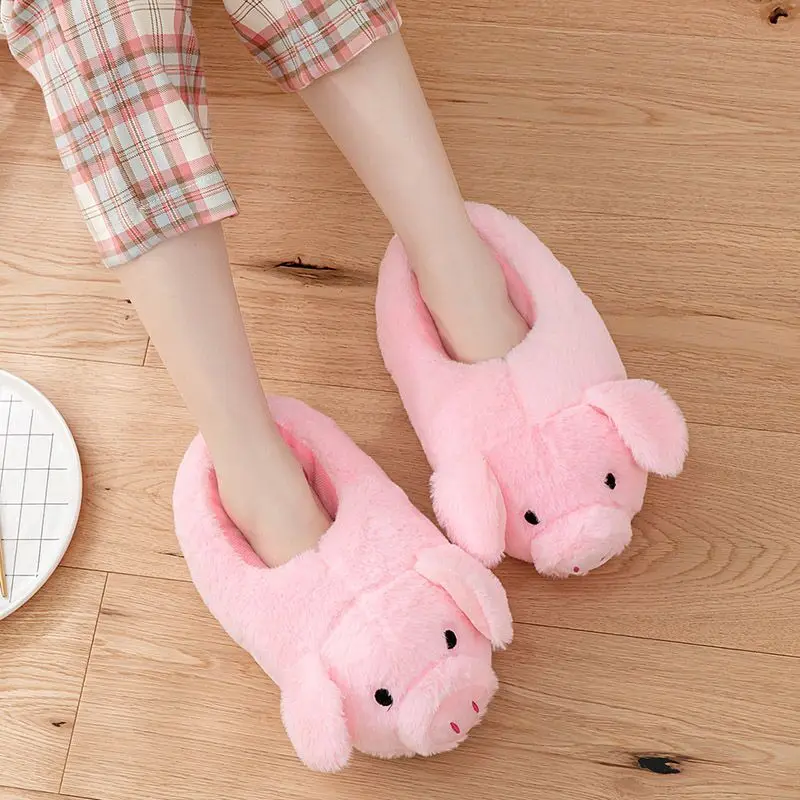 Nettes Schwein Winter Neue Frauen Slipper Ferse Abdeckung Warme Hausschuhe Weiches Fell Innen Bequeme Flauschigen Hause Rutschen Mädchen Cartoon Schuhe – Detail 4
