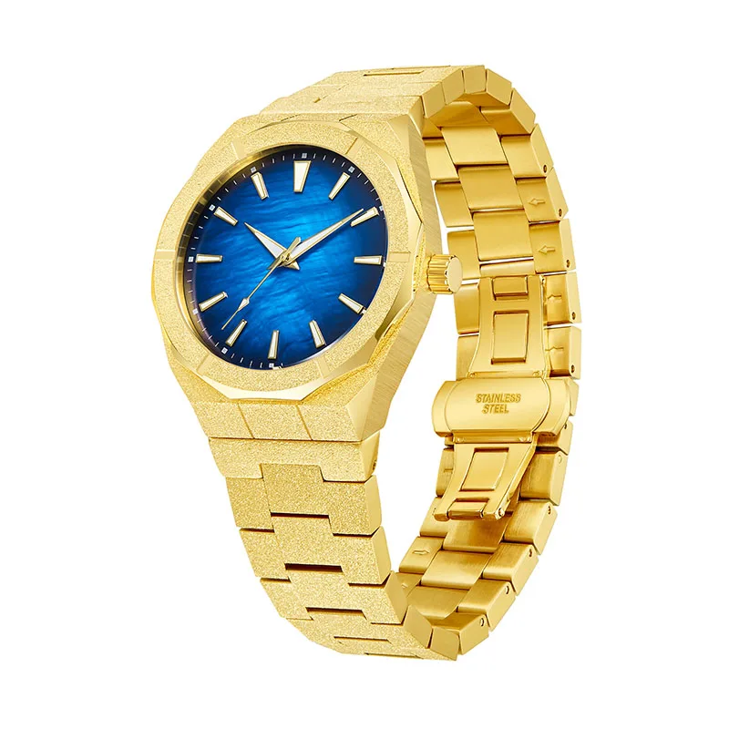 All Stainless Steel Paul Rich Style Blue MOP Dial Frosted Watch For Men