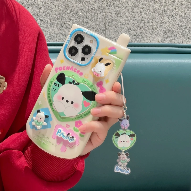 3D Cute Sanrio Hello Kitty Pochacco Kuromi Melody Pompompurin Cinnamoroll Phone Case For iPhone 15 14 13 12 11 Pro Max Cover