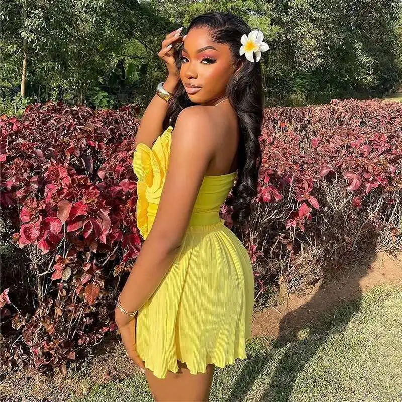 

Women's Clothing 2025 Spring New Item Sweet and Fresh Big Chest Flower Decoration Strapless High Waist A-line Dress Short Skirt