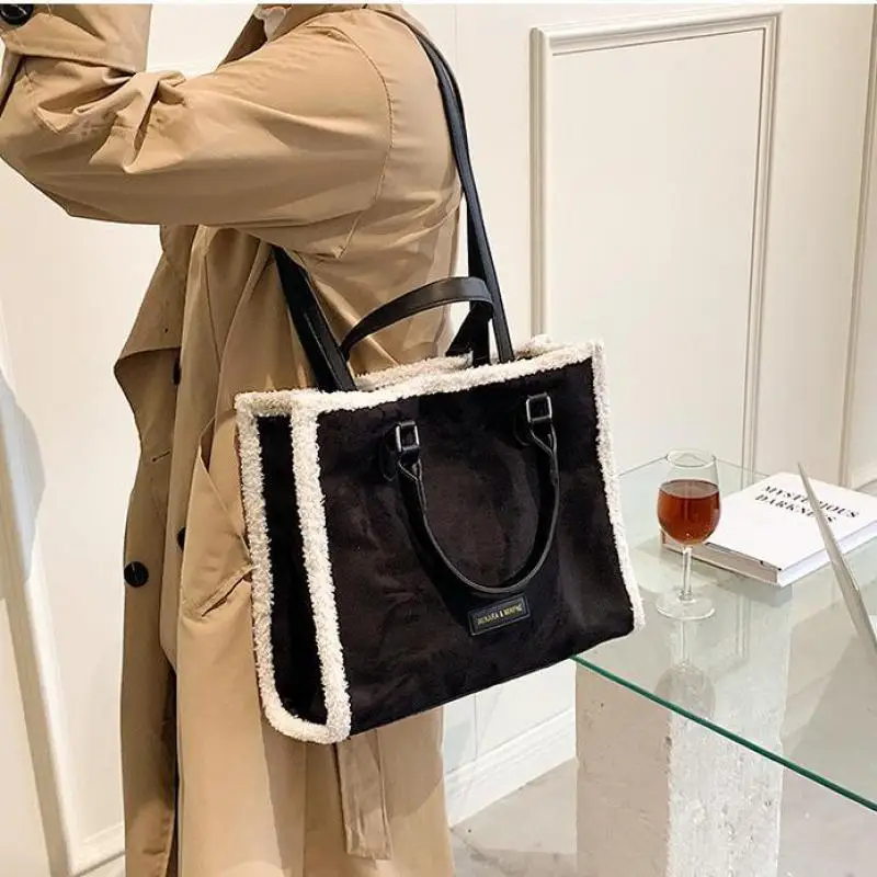 Winter Women\'s Suede Shoulder Bag Purses and Handbags Luxury Designer 2021 High Quality Stitching Plush Female Handbag Sac Bolso