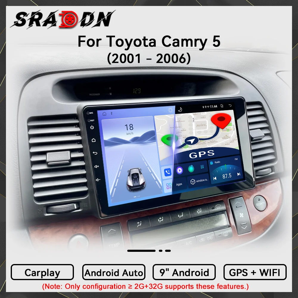 Para Toyota Camry 5 XV 30 2001 2002 2003 2004 2005 2006 Radio para automóvil Android Reproductor multimedia de video automotriz Navegación GPS Carplay Pantalla táctil Auto Estéreo Sistemas inteligentes