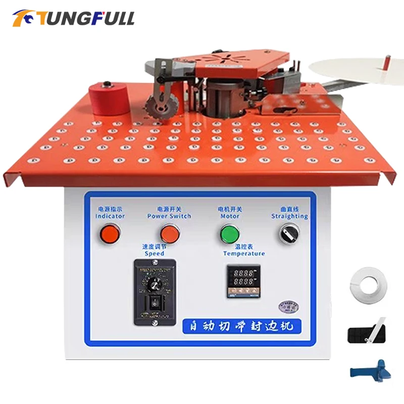 220V Mini Manual Woodworking Edge Banding Machine Automatic Belt Breaking Straight Curve Double-sided Gluing Speed Regulation