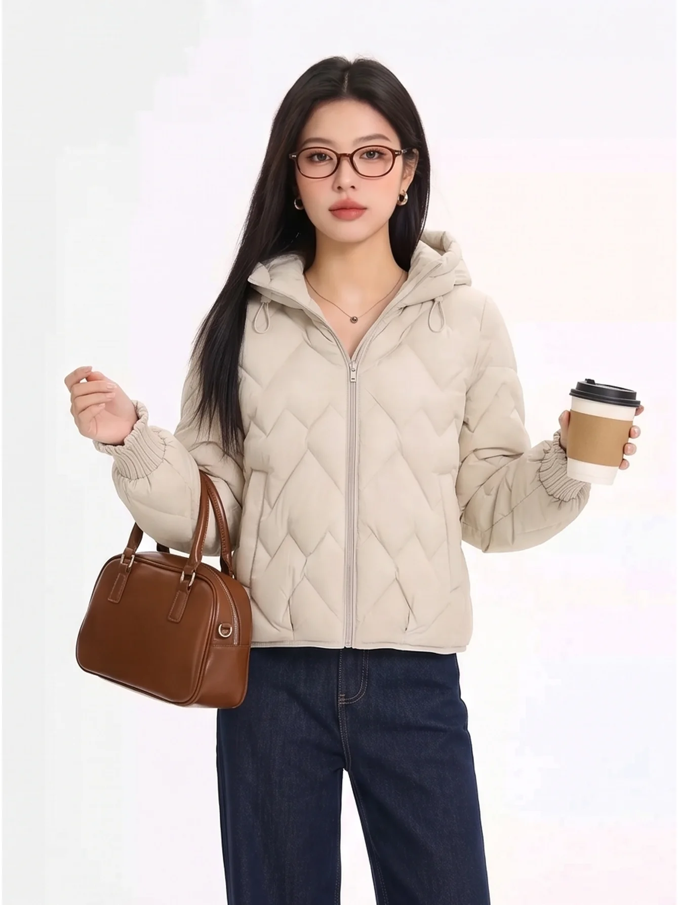 Winter Korean Style Lazy Short Lightweight Quilted down Jacket Hooded Loose Small Size Versatile Cold Proof Outerwear