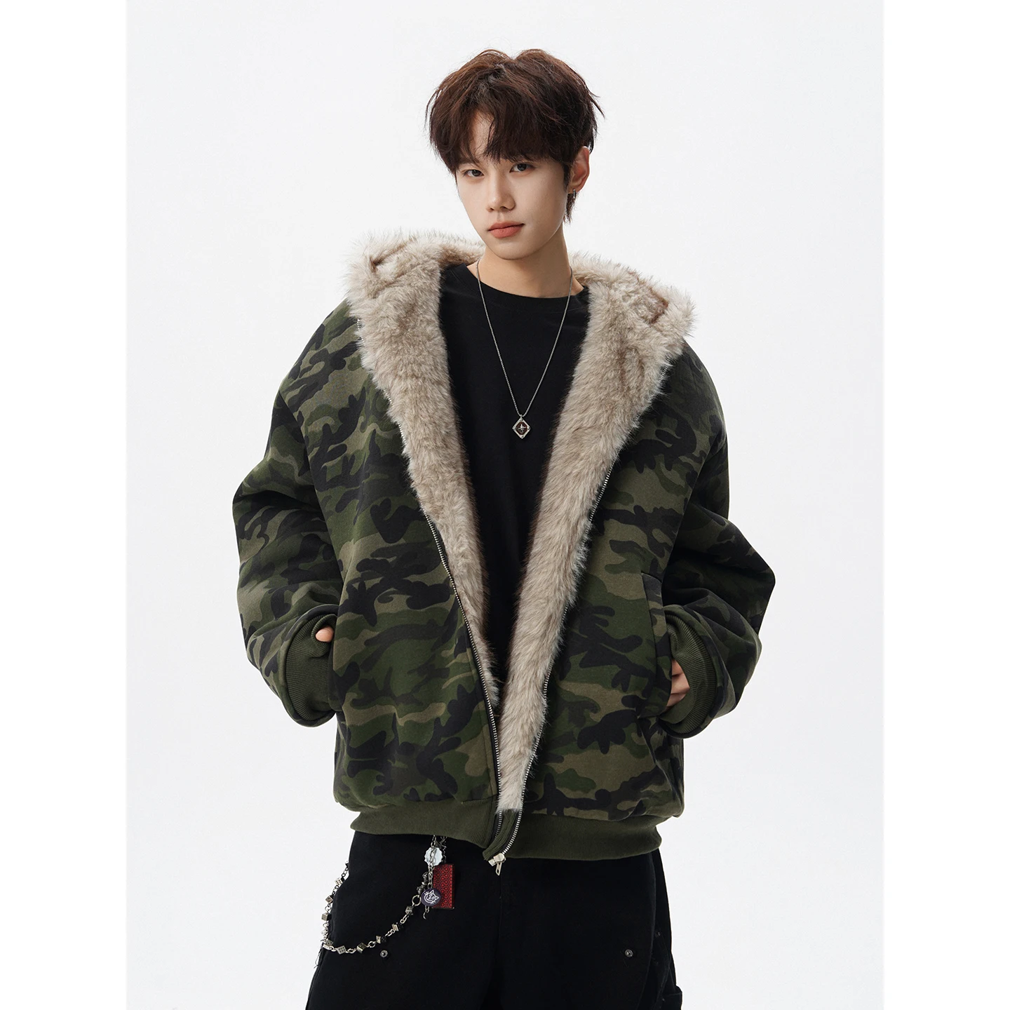 Parkas con capucha de piel de invierno de lana, abrigos para hombre, chaqueta a prueba de viento, ropa de abrigo gruesa para mantener el calor al aire libre