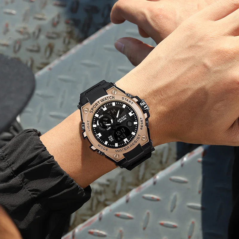 MSTIANQ Dual Display Watch For Men Digital Quartz Watch Reloj Hombre Waterproof Swimming Military Watch Relogios Masculinos