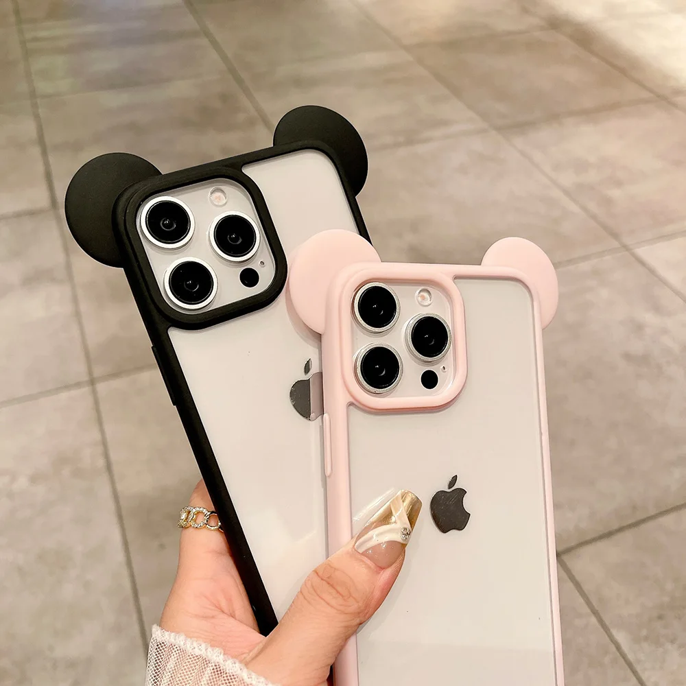 حافظة شفافة على شكل أذن القطة اللطيفة لهاتف آيفون 17 16 برو ماكس 15 11 13 14 12 غطاء أكريليك صلب مقاوم للصدمات من السيليكون Kawaii Funda