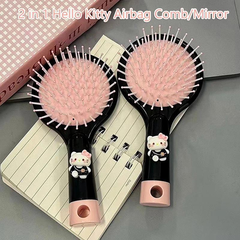 2 In 1 Hello Kitty Airbag Comb Mirror Sanrio KT Cat Fluffy Air Cushion Comb Head Massage Comb Scalp Meridian Comb