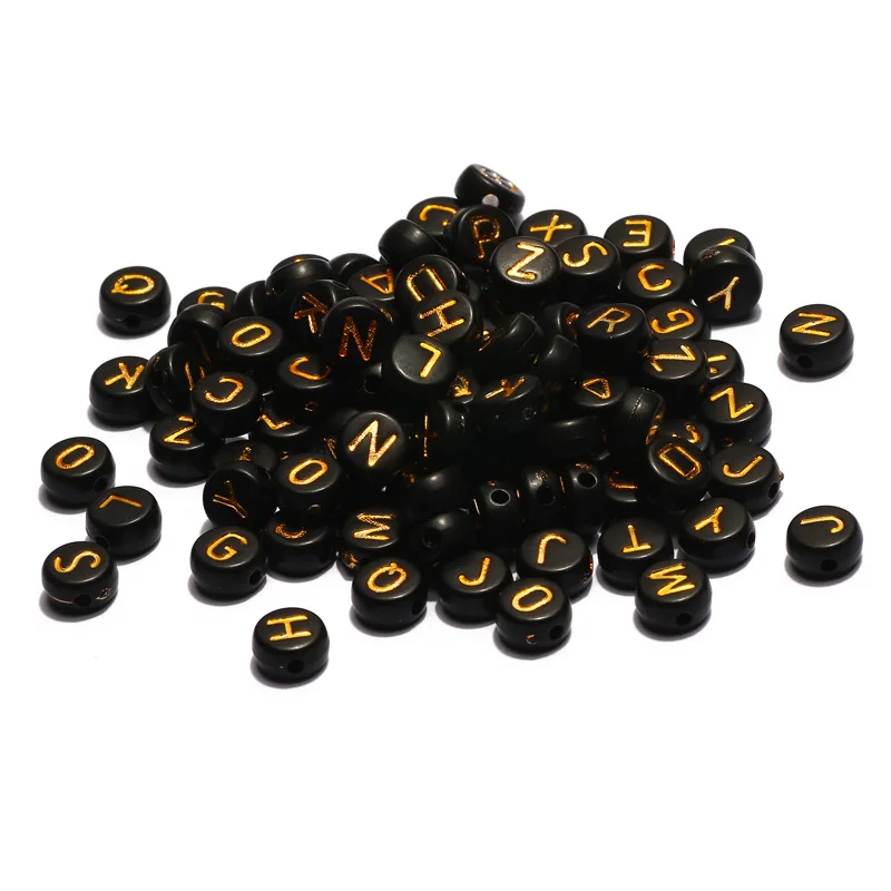 

4x7mm Gold Color Rose Black Mixed Letter Acrylic Beads Round Flat Spacer Alphabet Beads For Diy Handmade Bracelet Jewelry Making