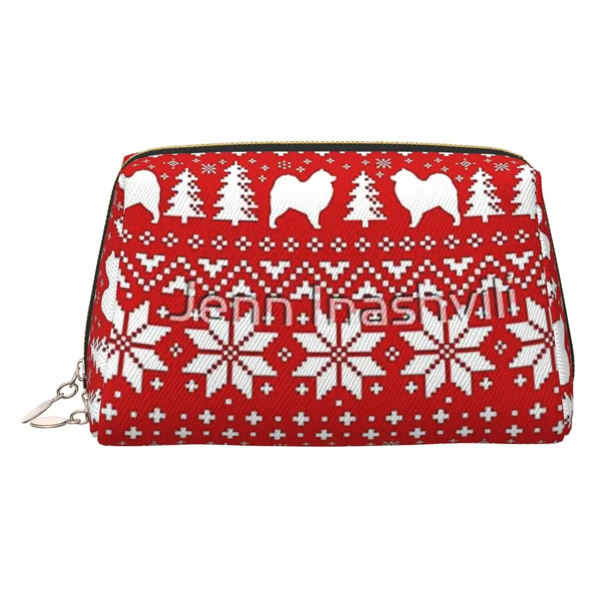 

Силуэты самоедских собак, красный и белый рождественский праздничный узор, женская косметичка, дорожный органайзер для макияжа, сумка для туалетных принадлежностей