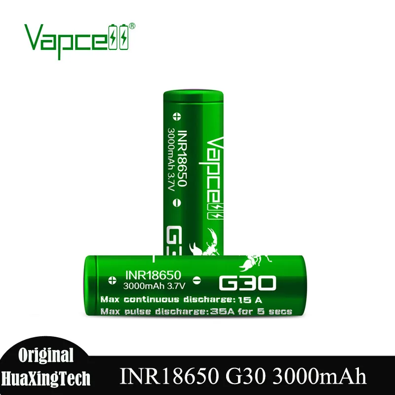 Original Vapcell 18650 G30 Green Battery 3000mah INR18650 15A/30A 3.7V Continuous Discharge Current Rechargeable Batteries