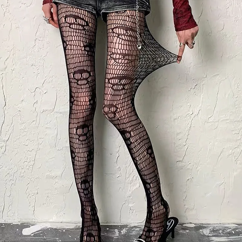 Halloween aranha morcego gótico estilo punk meias menina quente subcultura y2k buraco preto meia-calça para mulher meia meias