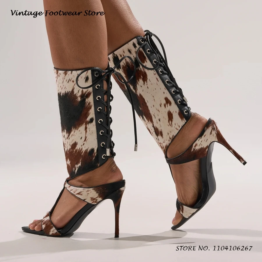 

Lace-up Leather Gladiator Sandals Vintage Pointed Open Toe Thin Heels Party Dress Shoes Women's Spring Summer Fashion Stilettos