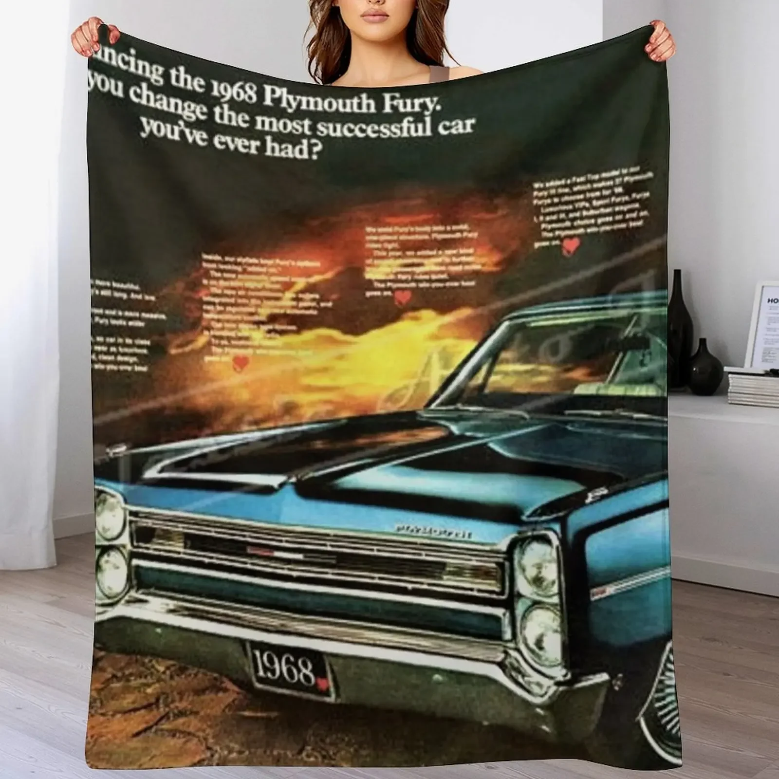 1968 Plymouth Fury Original Car Announcement Wall Art poster / vintage posters Throw Blanket Bed Fashionable Beautifuls Blankets