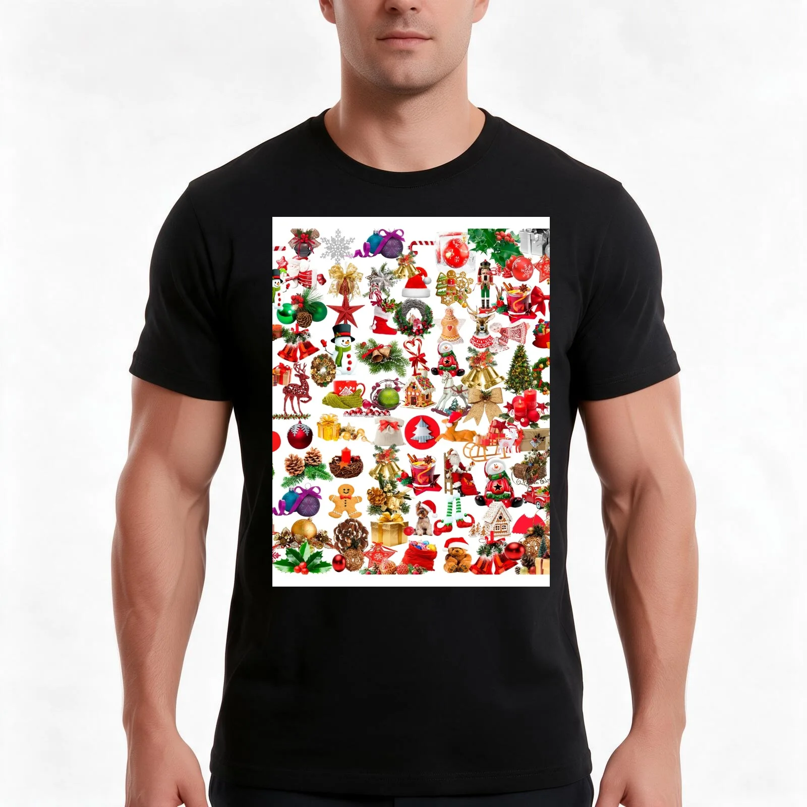 christmas,santa claus,rainbow christmas tree snowman,snow star,hat,ball ornament,candle T-Shirt Summer Casual Cotton Tee