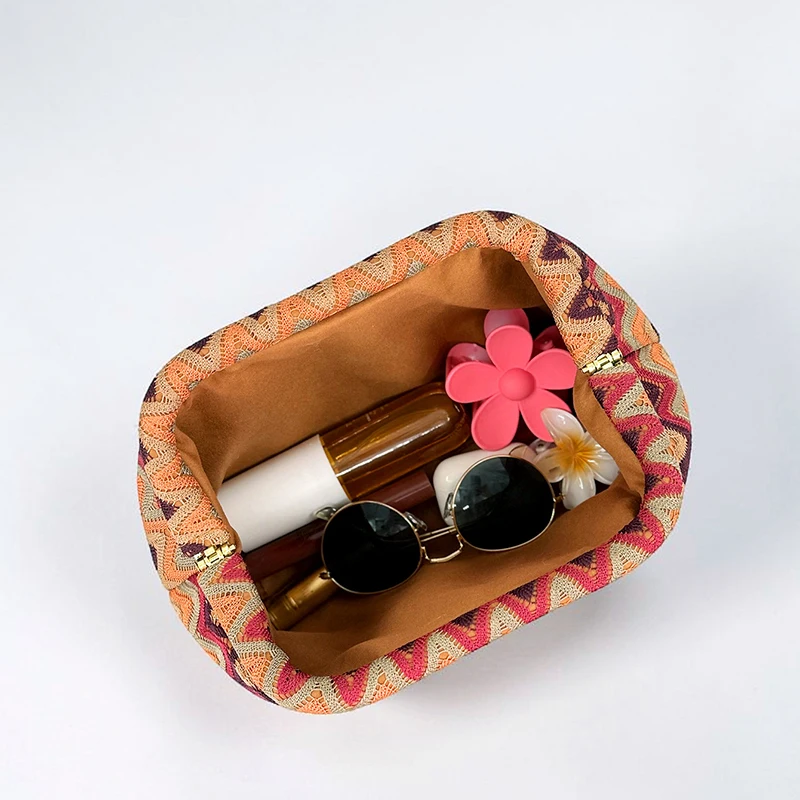 Retro Geometric Pattern Women's Clutch Bohemian Pleated Dinner Bag Summer New Stylish Exquisite And Versatile Wallet Makeup Bag
