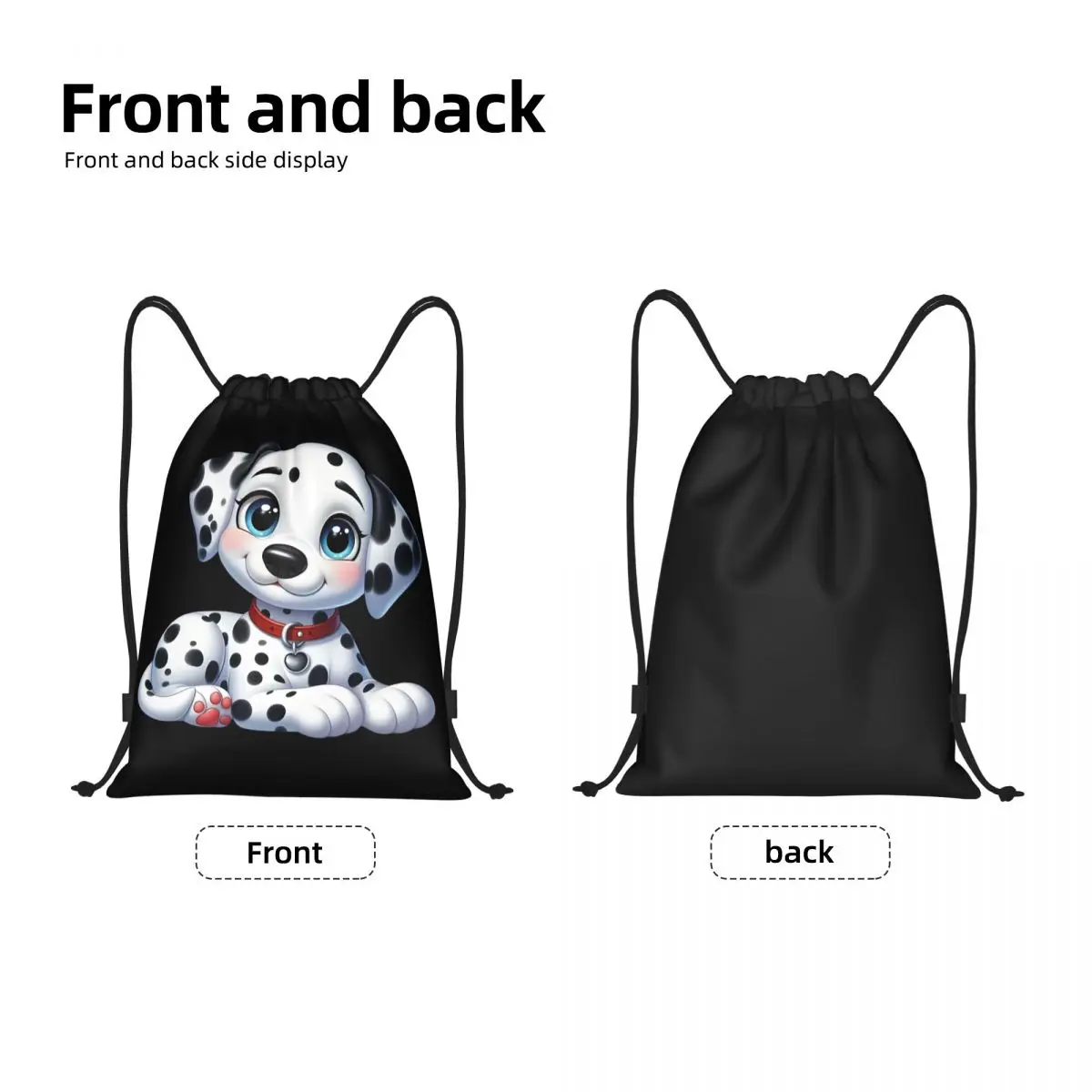 Fondo de corazón de dálmatas personalizado, bolsas con cordón para perro bonito, mochila ligera de almacenamiento para gimnasio y deportes con perro de dibujos animados para hombres y mujeres