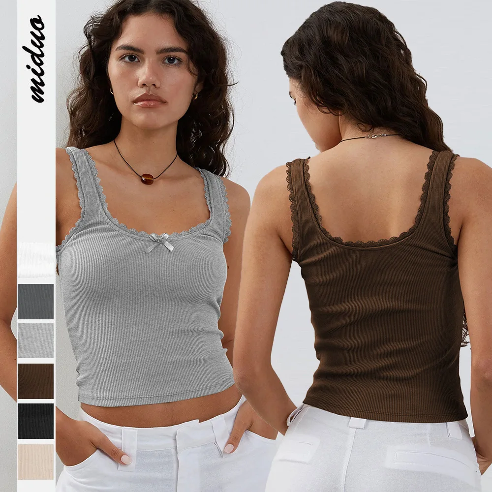 

Tank Tops Women Plain Lace Up Crop Tank Top For Women Basic Solid Sexy Crop Tops Square Neck Plain Crop Tops 2025 Summer