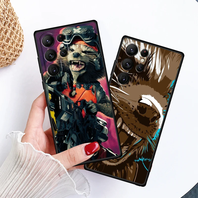 Marvel Art Rocket Raccoon For Samsung Galaxy S24 S23 S22 S21 S20 FE S10 S10E Plus Ultra Pro Lite 5G Black Back Phone Case