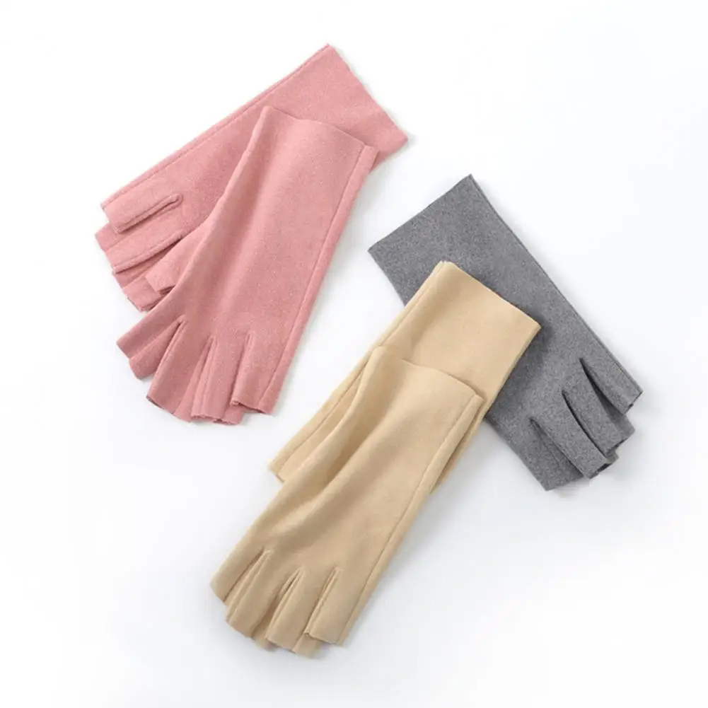 

1 Pairs Winter Half Finger Gloves Knitted Fingerless Mittens Stretchy Gloves Unisex Warm Touch Screen Anti-slip Soft Cold-proof