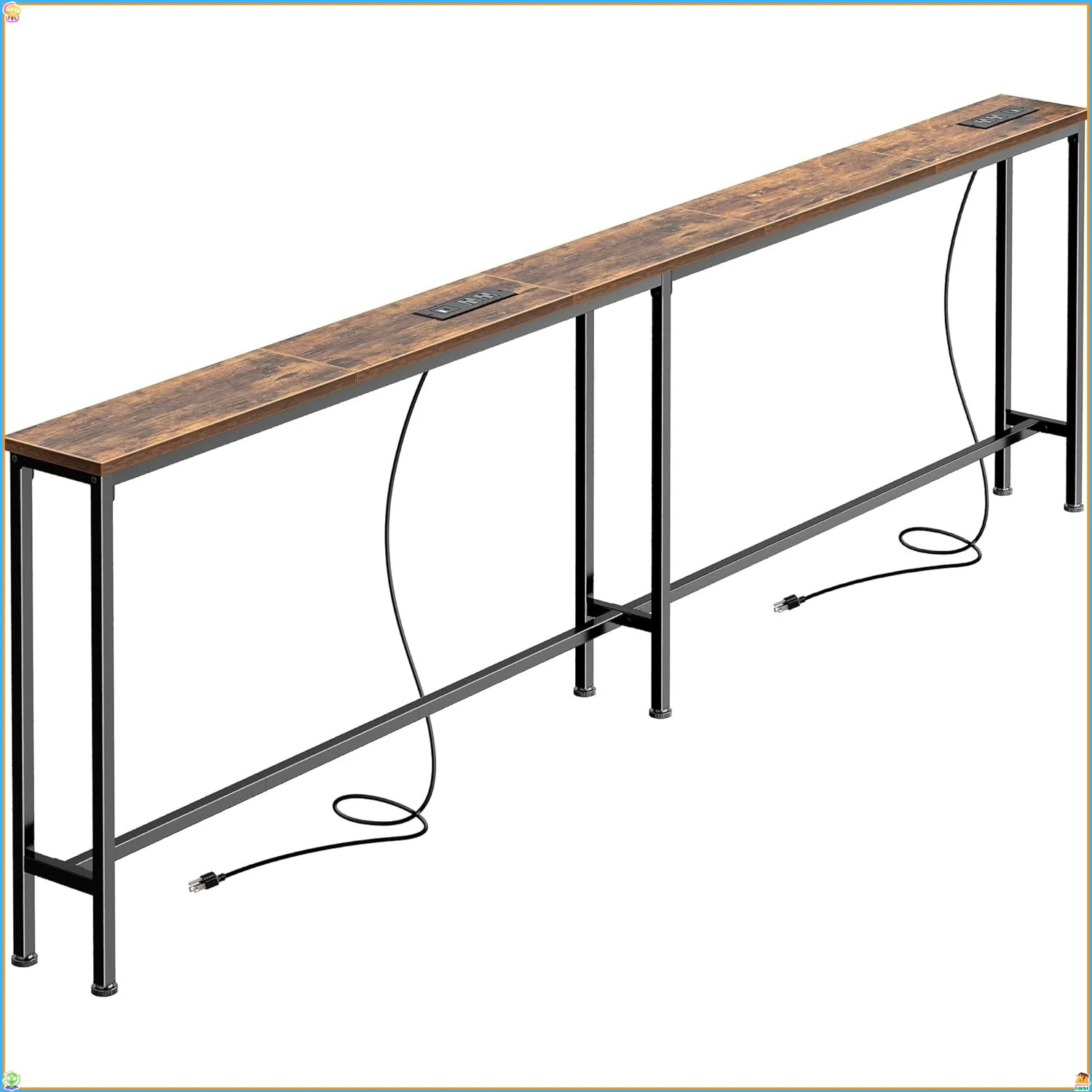 طاولة أريكة مقاس 79 بوصة مع مخرجين طاقة ومنفذ USB-C، وطاولة وحدة تحكم ضيقة مقاس 5.9 بوصة مع مساحة تخزين، بني ريفي #1