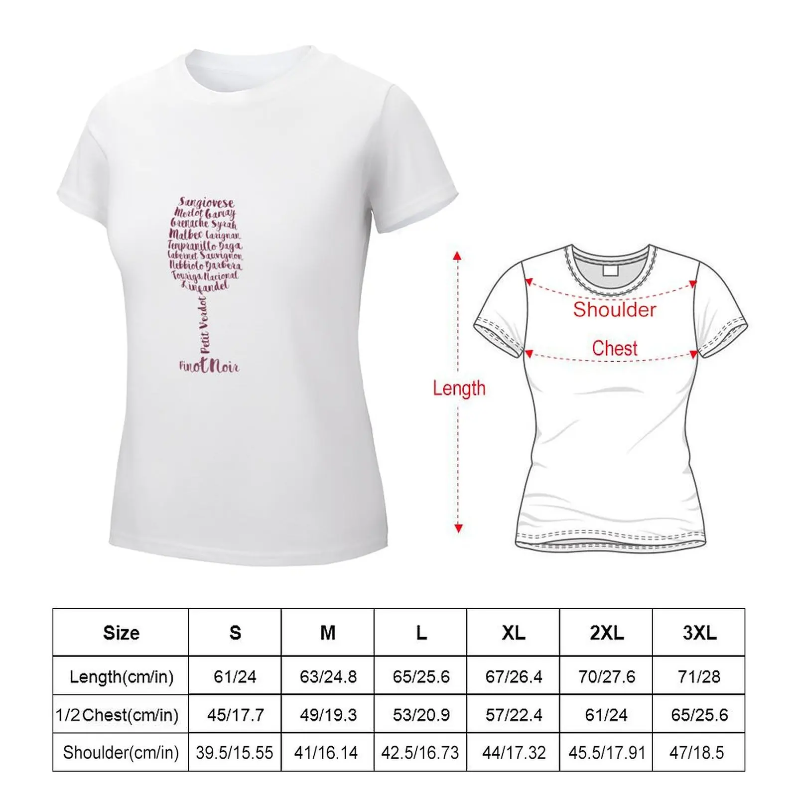 Red Wine Varieties Glass T-shirt female Female clothing Short sleeve tee black t-shirts for Women