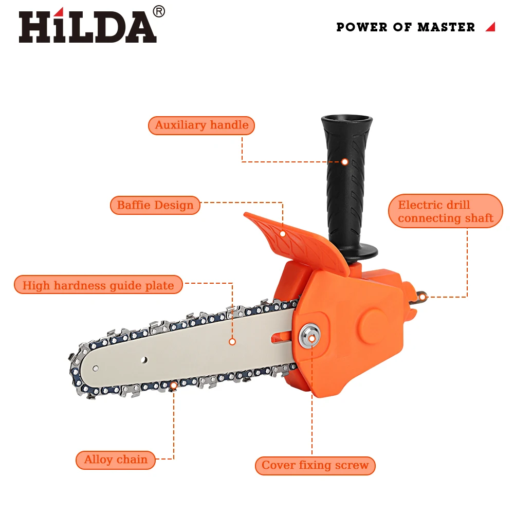 HILDA 4/6 Inch Electric Drill To Electric Chain Saw Adapter Portable Conversion Head Kits Attachment Woodworking Pruning Tools