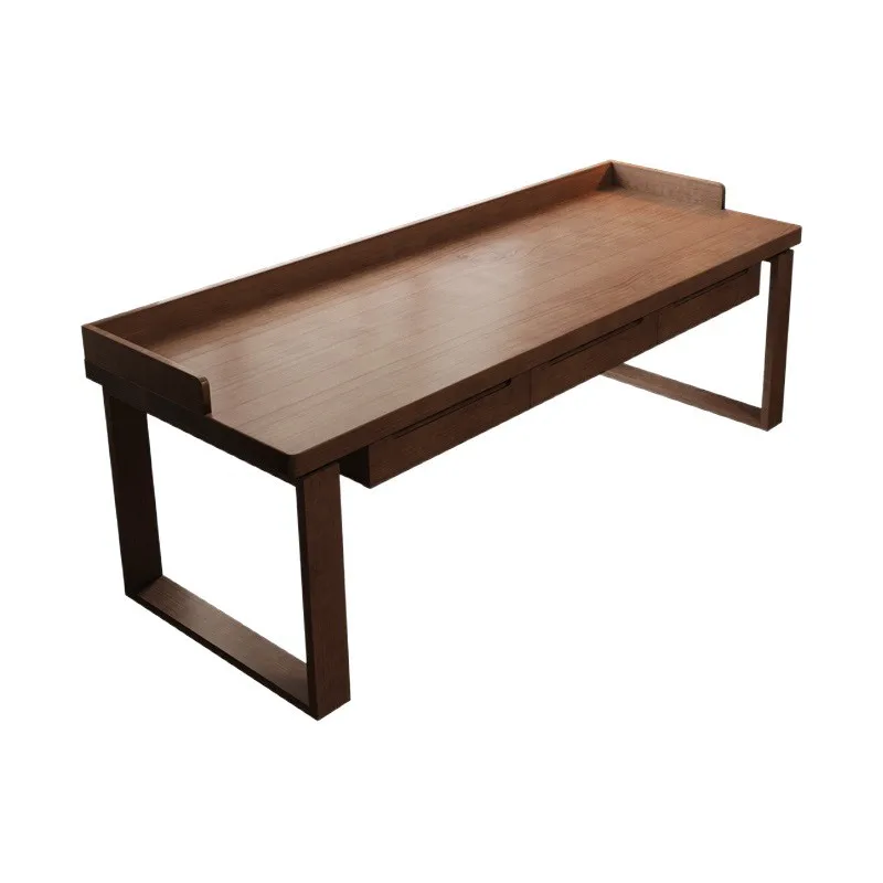 

Solid wood desk Student bedroom Double computer desk with drawer desk Log study wall table and chairs