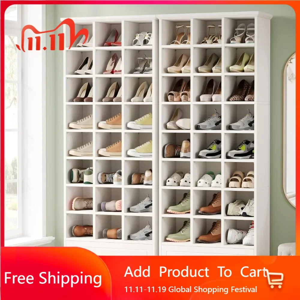 Shoe Storage Cabinet with 24 Cubbies and Drawer 71-Inch Tall Wooden Shoe Rack Freestanding Shoes Storage Cabinet