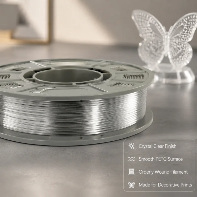 PETG 3D Printer Filament 1.75mm, 300g Compact Spool Transparent, Dimensional Accuracy +/- 0.03mm, Smooth Feeding for FDM Printers