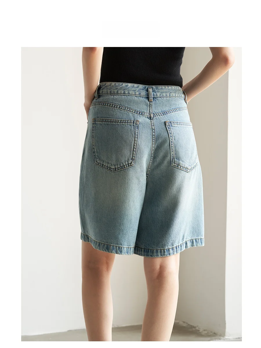 

Джинсовые шорты LIMONN Ruche с высокой талией и широкими штанинами, женские летние новые свободные джинсовые шорты для похудения, повседневные, из денима