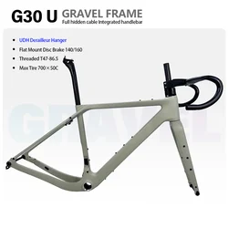 2024 G30U Carbon Gravel Bike Frame UDH Derailleur Hanger Treaded T47 Full Hidden Cable Gravel Frameset Integrated Handlebar