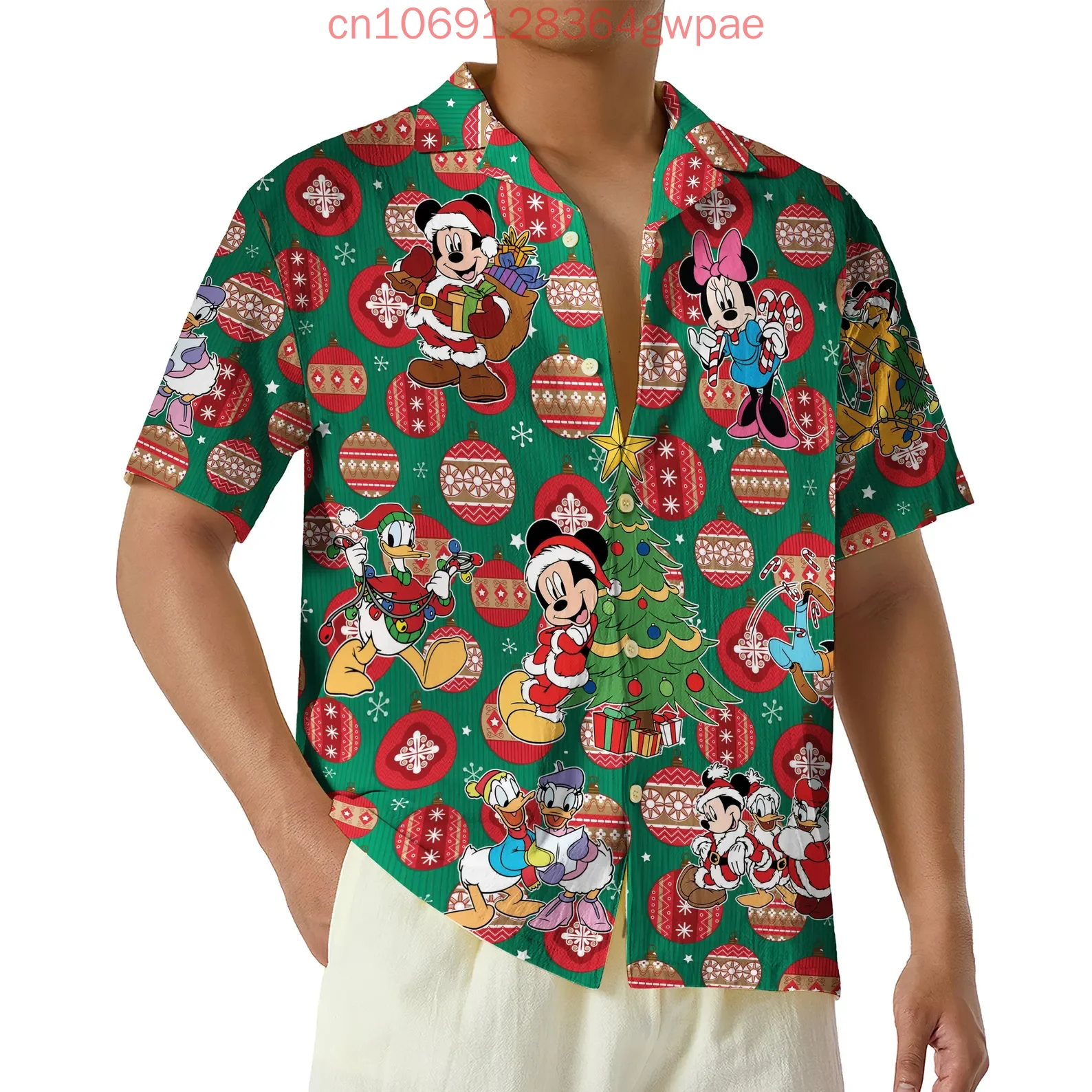 Disney Minnie Mickey and Friends Christmas Hawaiian Shirt Men's Women's Casual Short Sleeved Shirt Kids Button Up Beach Shirt