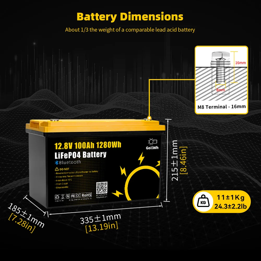 Grade A 12V LiFePO4 Battery Pack 100AH  with BMS BT Rechargeable Lithium iron phosphate Cell For Camping EVHome System US Stock