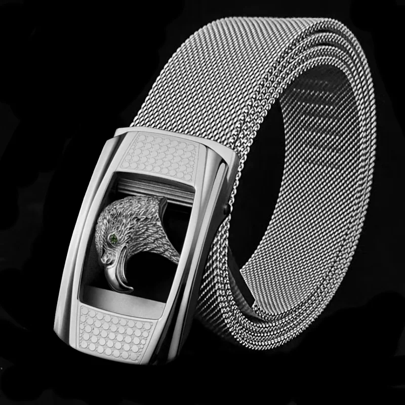 95-140CM men's stainless steel belt, mesh belt, woven fashionable outdoor metal self-defence belt, men's oversized trousers belt