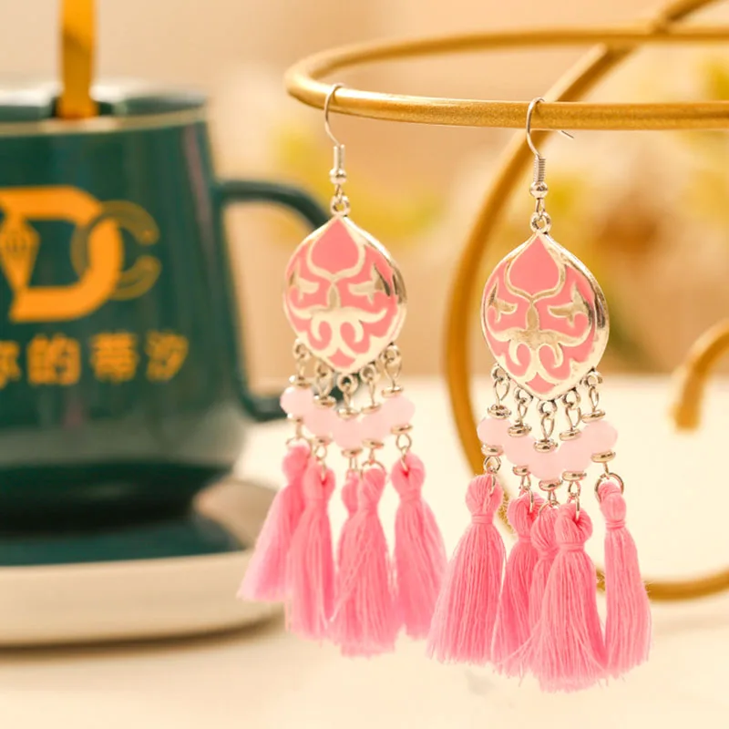 Vintage Ethnische Bunte Quaste Ohrringe für Frauen Elegante Pfirsich Herz Kristall Legierung Ohrring Party Hochzeit Täglichen Schmuck – Detail 8