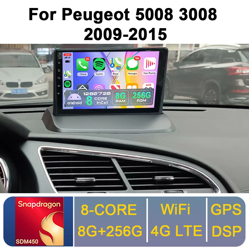 

2Din 9inch CarPlay Android Auto Car Radio for Peugeot 5008 3008 2009-2015 Multimedia Navigation GPS RDS DSP 4G BT IPS Screen