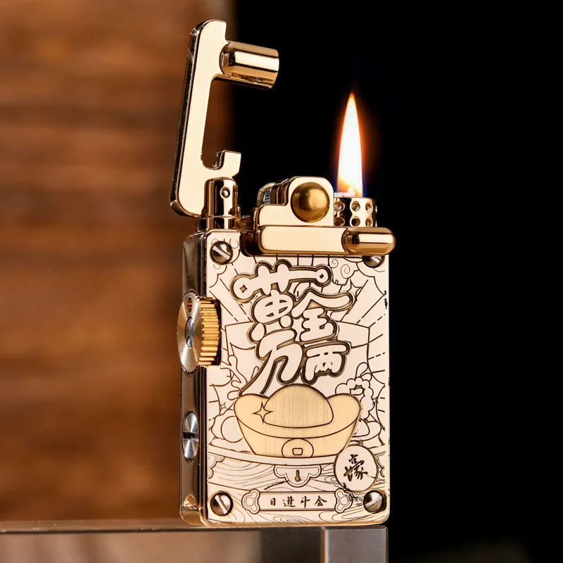 Creative Mechanical Rocker Ignition Lighter, Windproof Brass Double-sided Engraving, Retro Personalized Men's Gadget