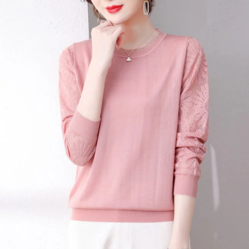 

Mom'S Spring Top Women, Stylish And Youthful, Knitted Base Shirt, Spring And Autumn Round Neck Thin Sweater Women