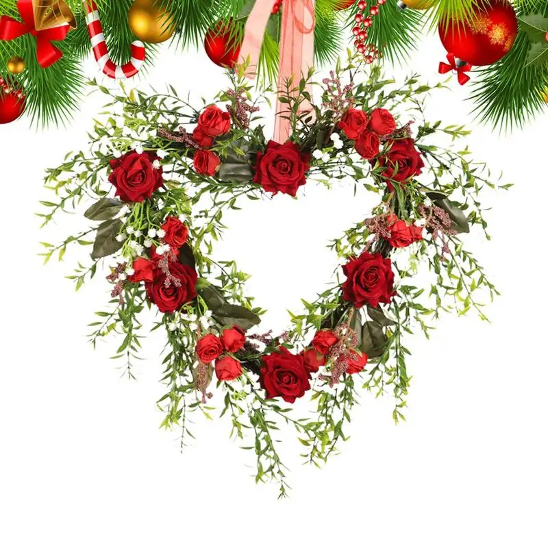 

Front Door Wreath Valentines Valentines Day Decorations Wreath Red Rose Heart Wreath Floral Rose Artificial Door Wreath 15.74
