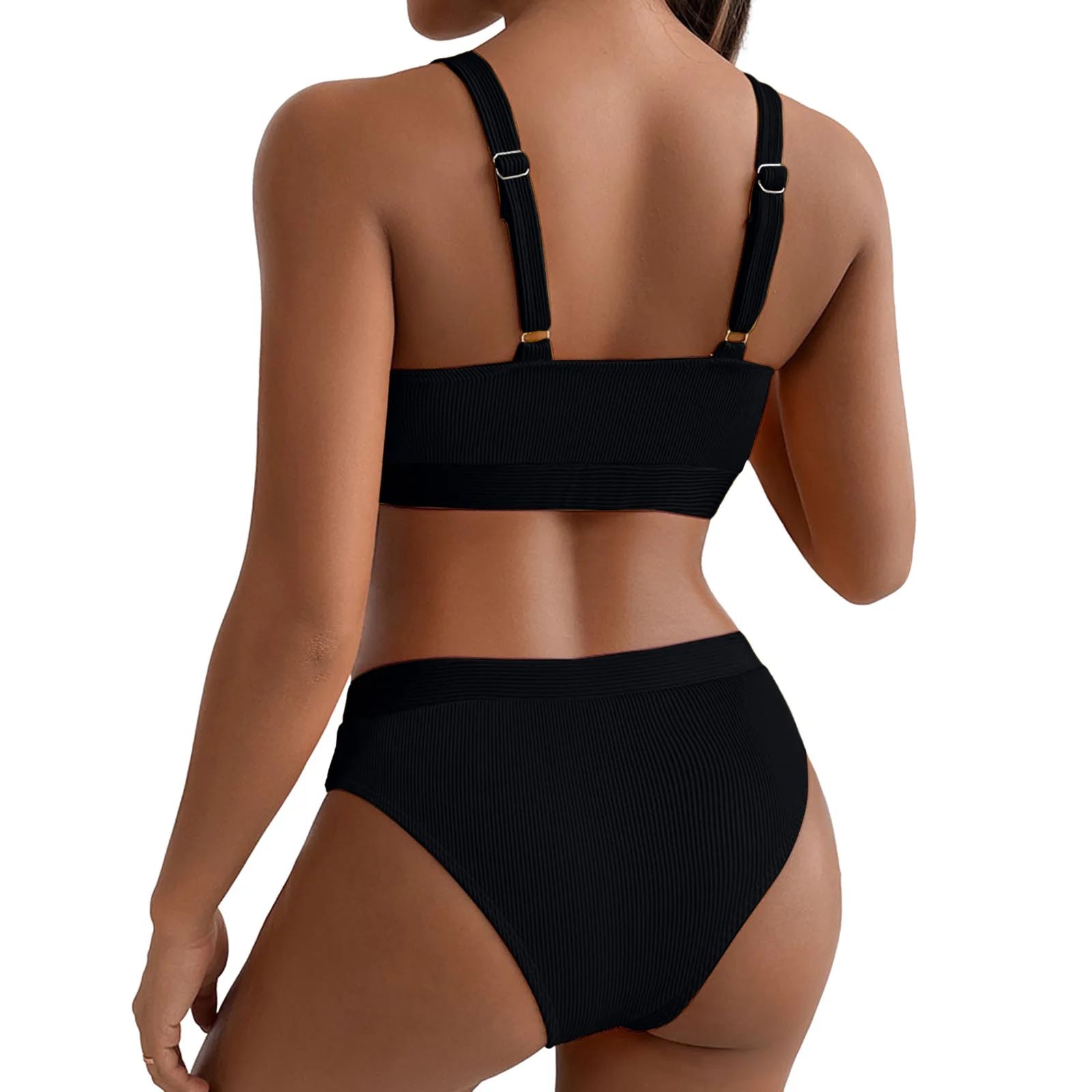 Dames Badpak Mouwloze Brede Schouderbanden Hoge Taille Bikini Effen Kleur Ademende Comfort Badmode Strand Zomer 2024