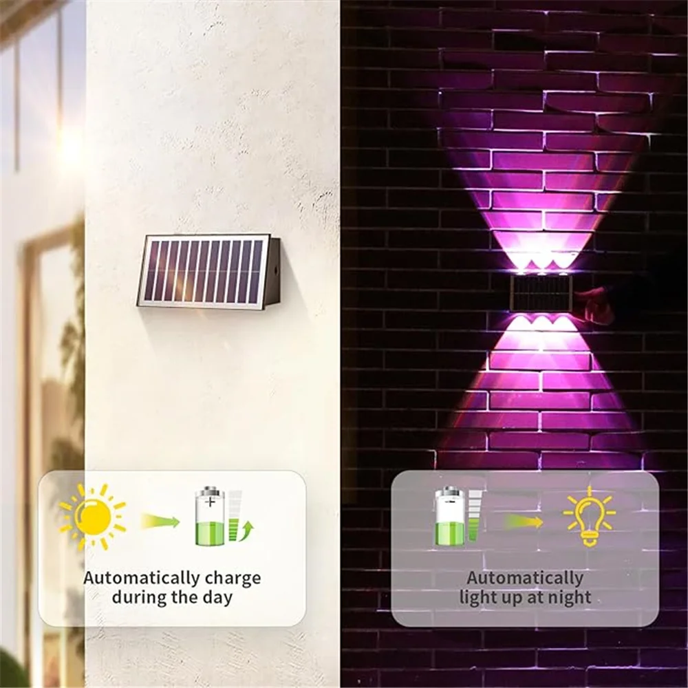 Up And Down Solar Wall Light 4/6/8 LED RGB Solar Fence Light Convex Mirror Solar Wall Washer for Backyard Pool Railing Porch