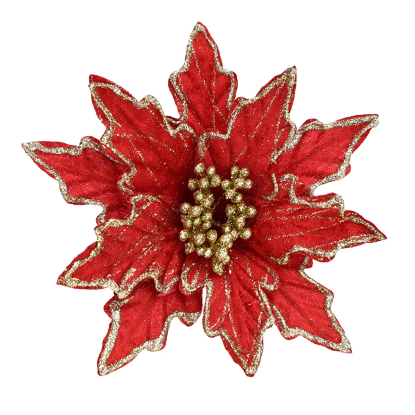 1pc Red Artificial Poinsettia Christmas Flower Decorations Silk Faux Bloom Flower Christmas Tree Decoration Ornament