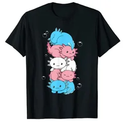 Kawaii Axolotl stos transpłciowa duma flaga Trans LGBT koszulka zabawna gejowska dumna Lgbt koszulka koszulka z motywem Axolotl