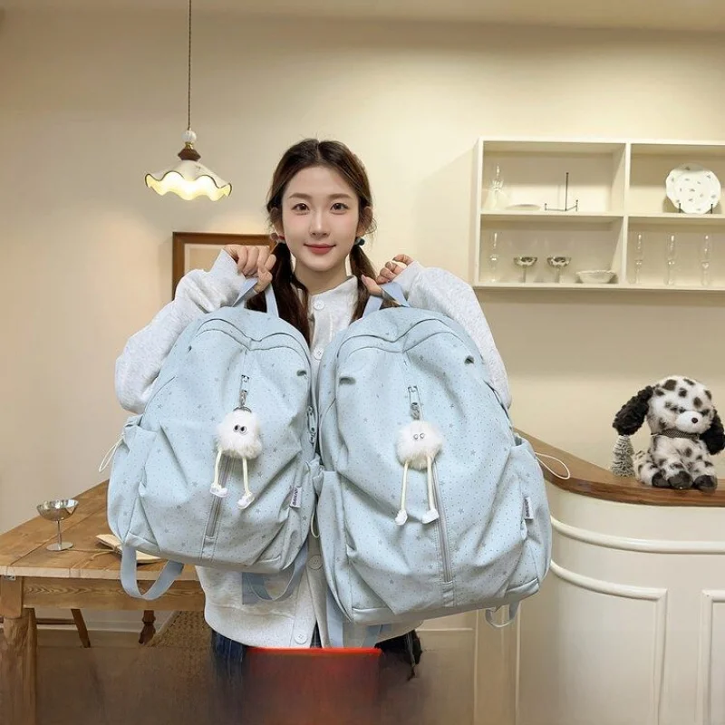 Lightweight Star Print Backpack for Women Travel School Bag Large Capacity Deloaded Dual-Shoulder Bag Youth Fashion Nylon