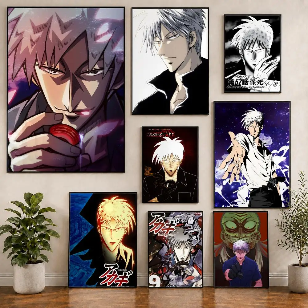 Anime Akagi Mahjong Shigeru Washizu Poster Pvc HD Peel and Stick Modern poster Home Office Living Room Dining Room Wall Decor