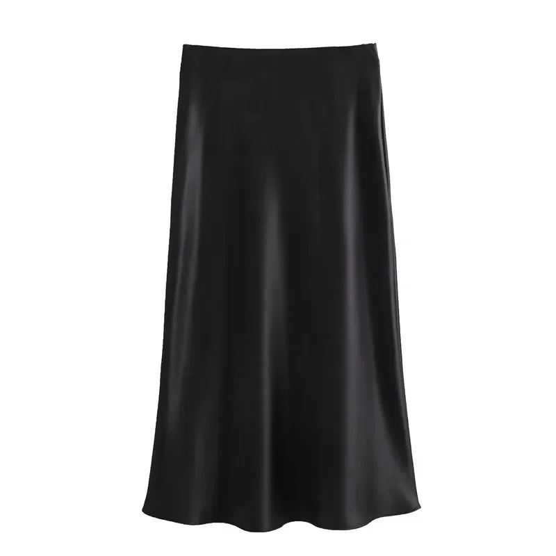 2024 Black Satin Skirt Woman High Waist Elegant Long Skirts For Women Fashion Summer Midi Skirt Office Women's Skirts image 2